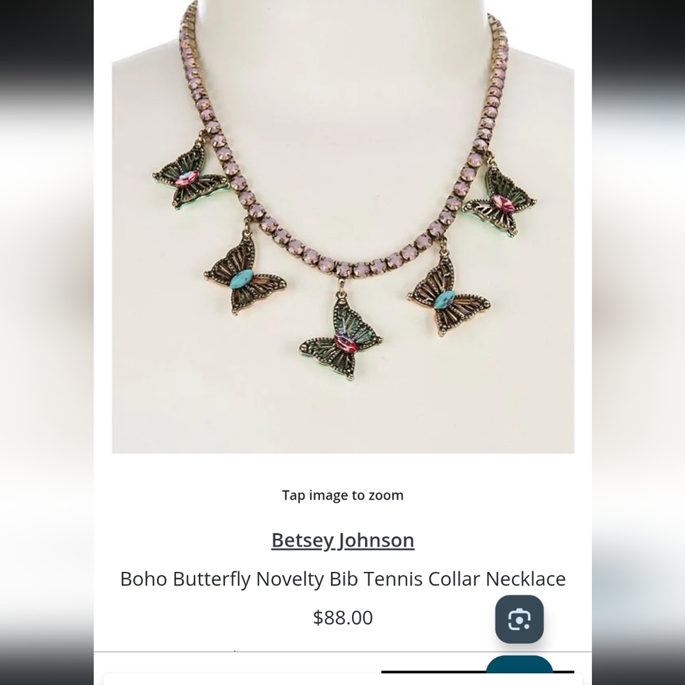 Betsey Johnson Green and Pink Butterfly Necklace
